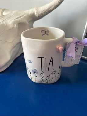 Rae Dunn White Floral Flowers with Butterfly Tia Mug
